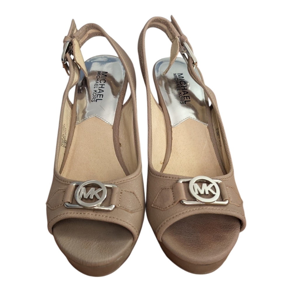 Michael Kors Beige Wedge Slingback Sandals - Picture 1 of 9